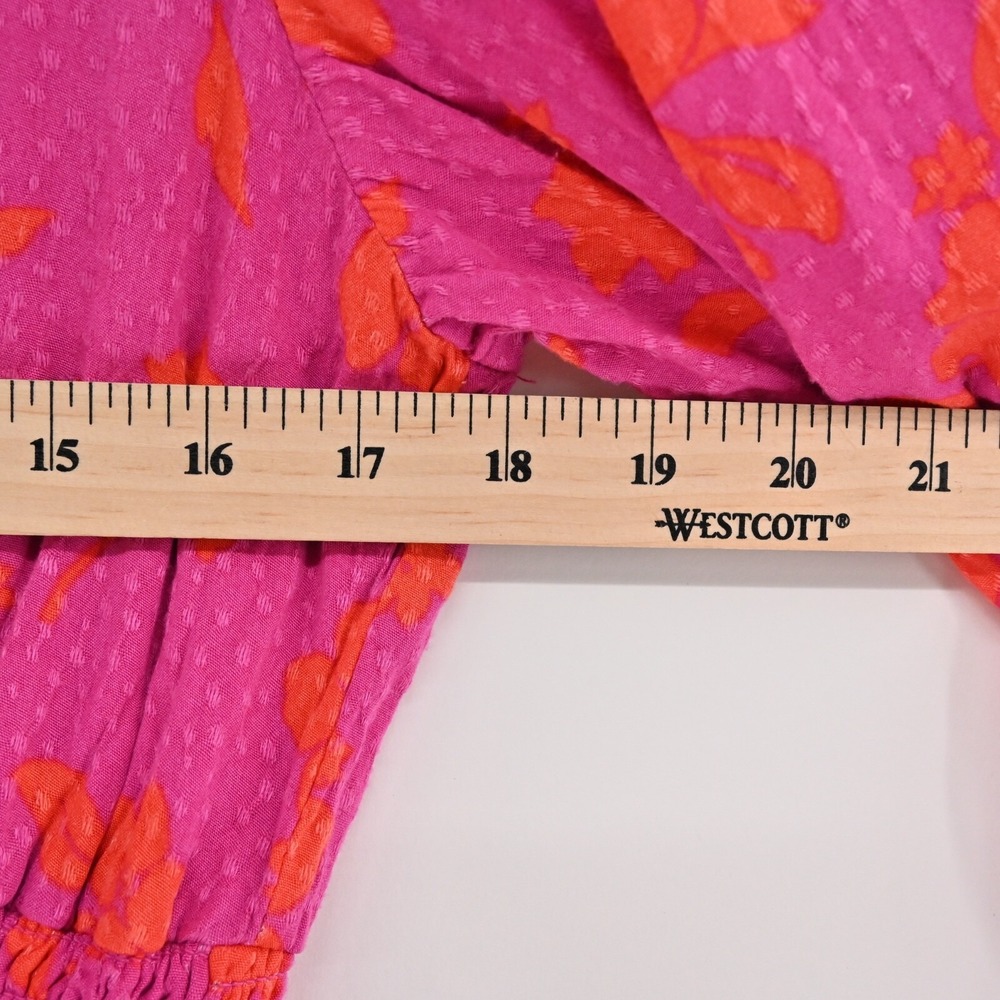 DRAPER JAMES Dress Size S Pink Orange Floral Smocked V Neck Balloon Long Sleeve - Picture 4 of 14